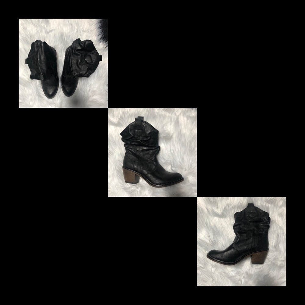 Black faux leather boots